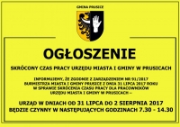 Skrócony czas pracy Urzędu Miasta i Gminy w Prusicach